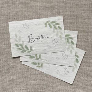 Lot de 10 mini cartes « Baptême colombes » – fleurs sauvages